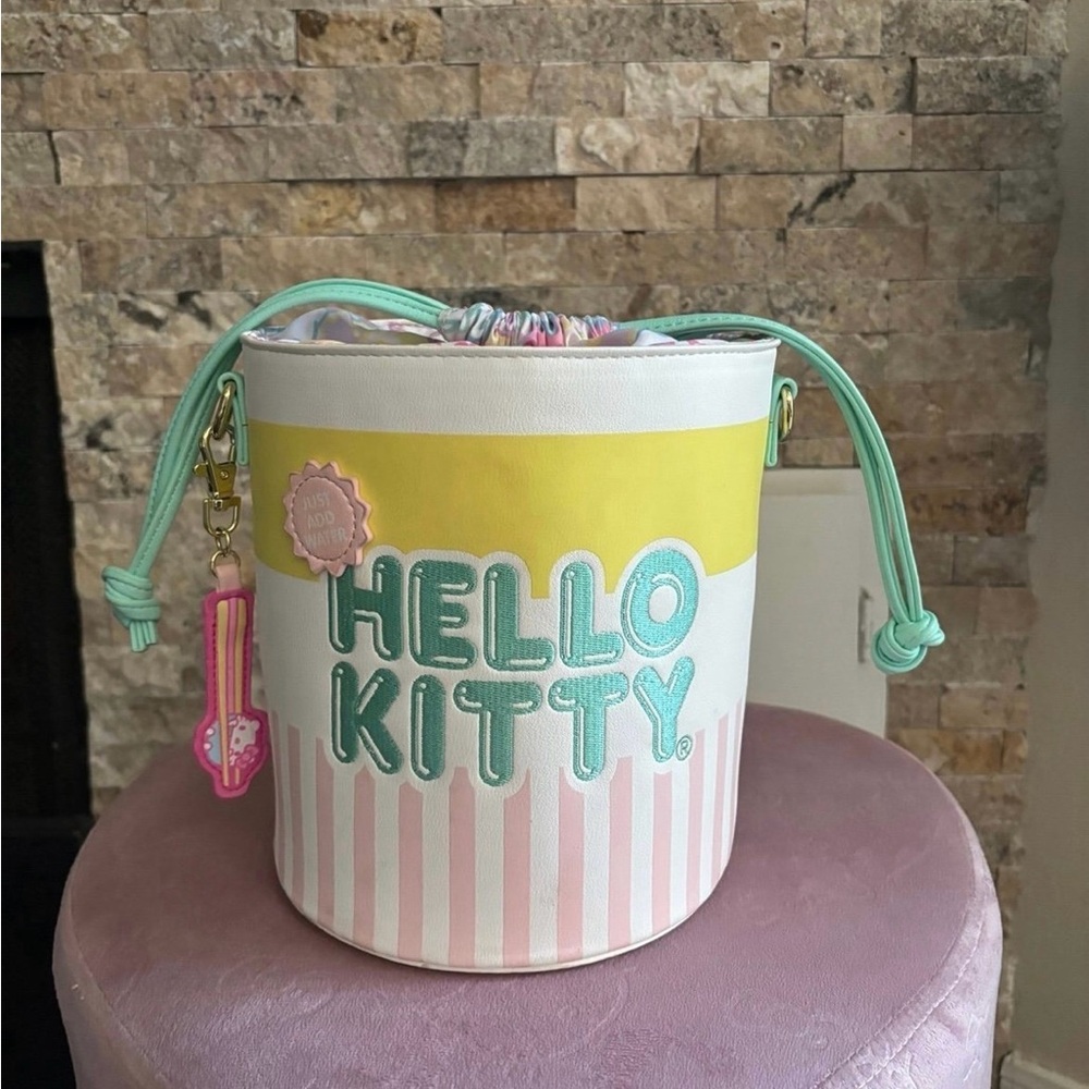 LOUNGEFLY HELLO KITTY CUP O' KITTY CROSSBODY BUCKET BAG